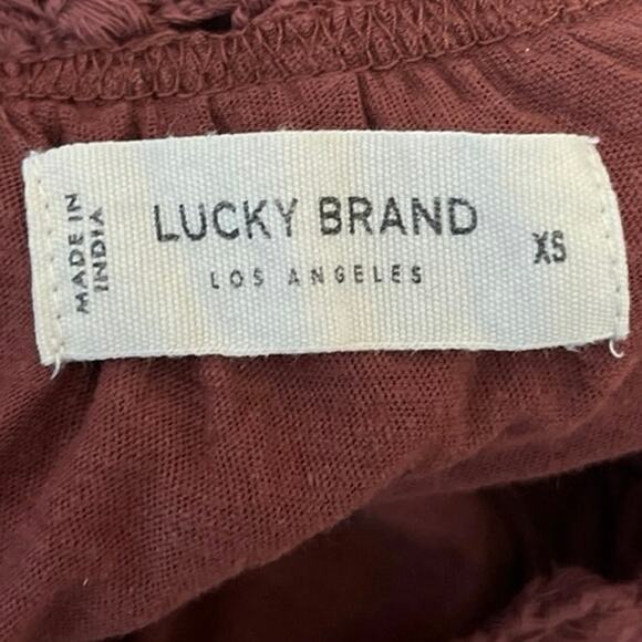 Lucky Brand Women's Brown Round Neck Sleeveless Crochet Yoke Tee Top Size XS - Picture 3 of 4